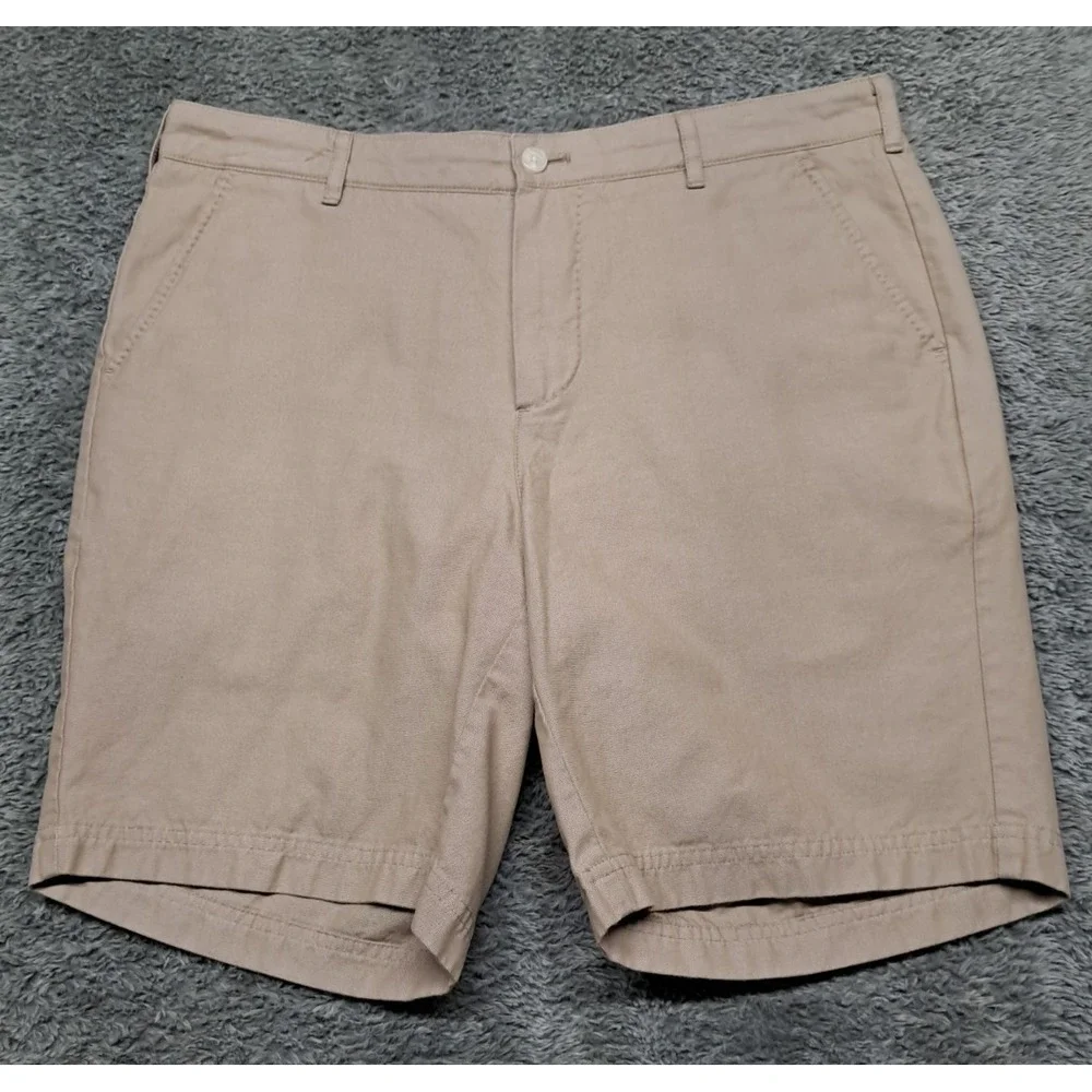 J. Hilburn Shorts Mens 34 W Khaki Chino Flat Front European Fit Oxford Golf Work